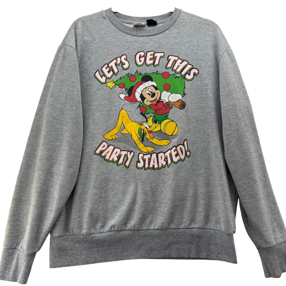 Disney Mickey &‎ Pluto Christmas Sweater 38/40M Let's Get This Party Started
